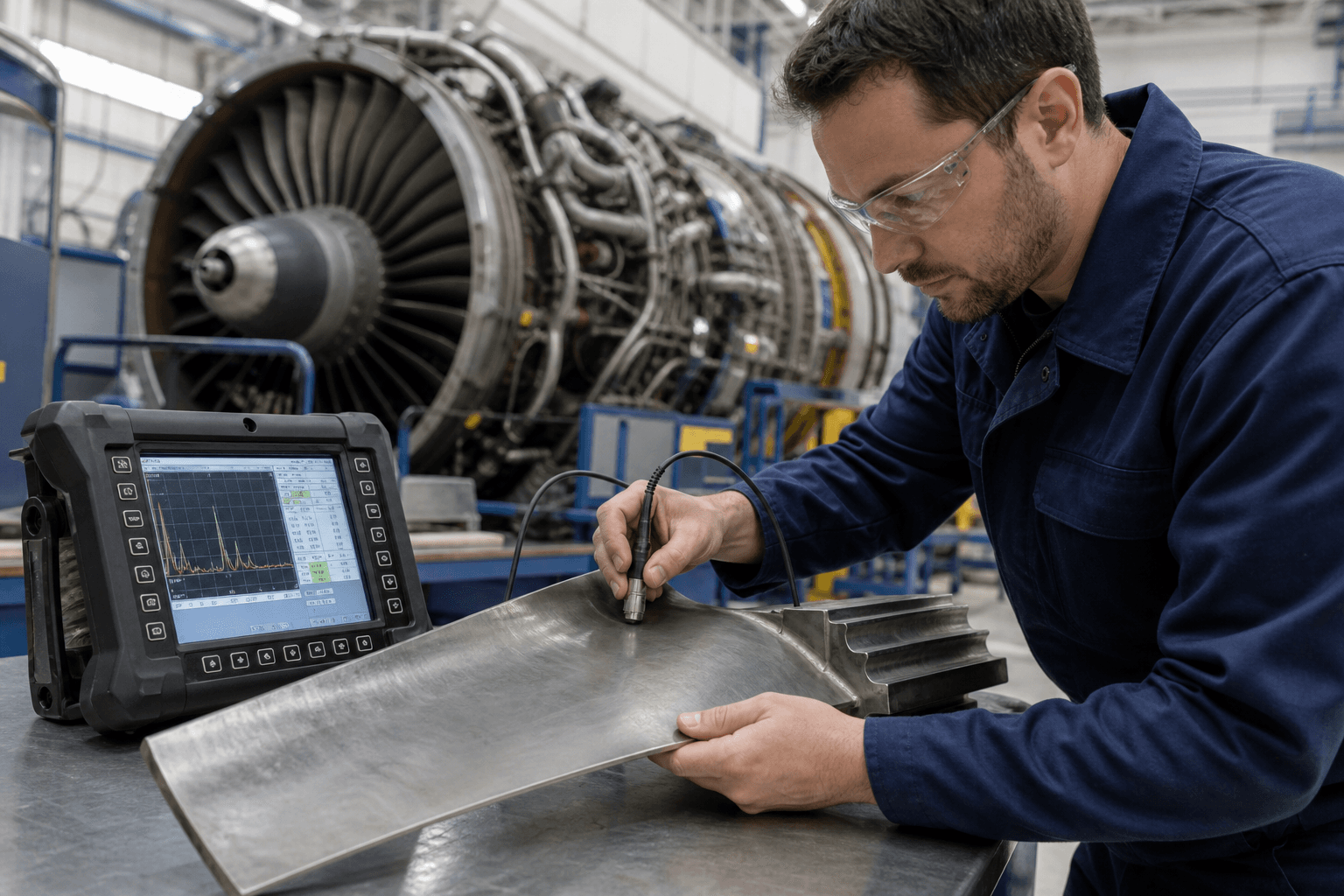Türbin kanatlarında eddy current, prob, frekans ve standart hâlâ uyuyorsa çatlak bulur