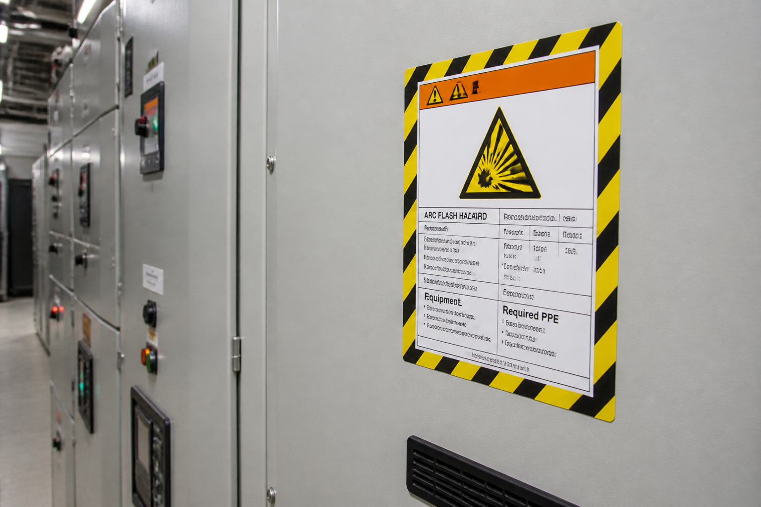 Arc-flash hazard label on switchgear