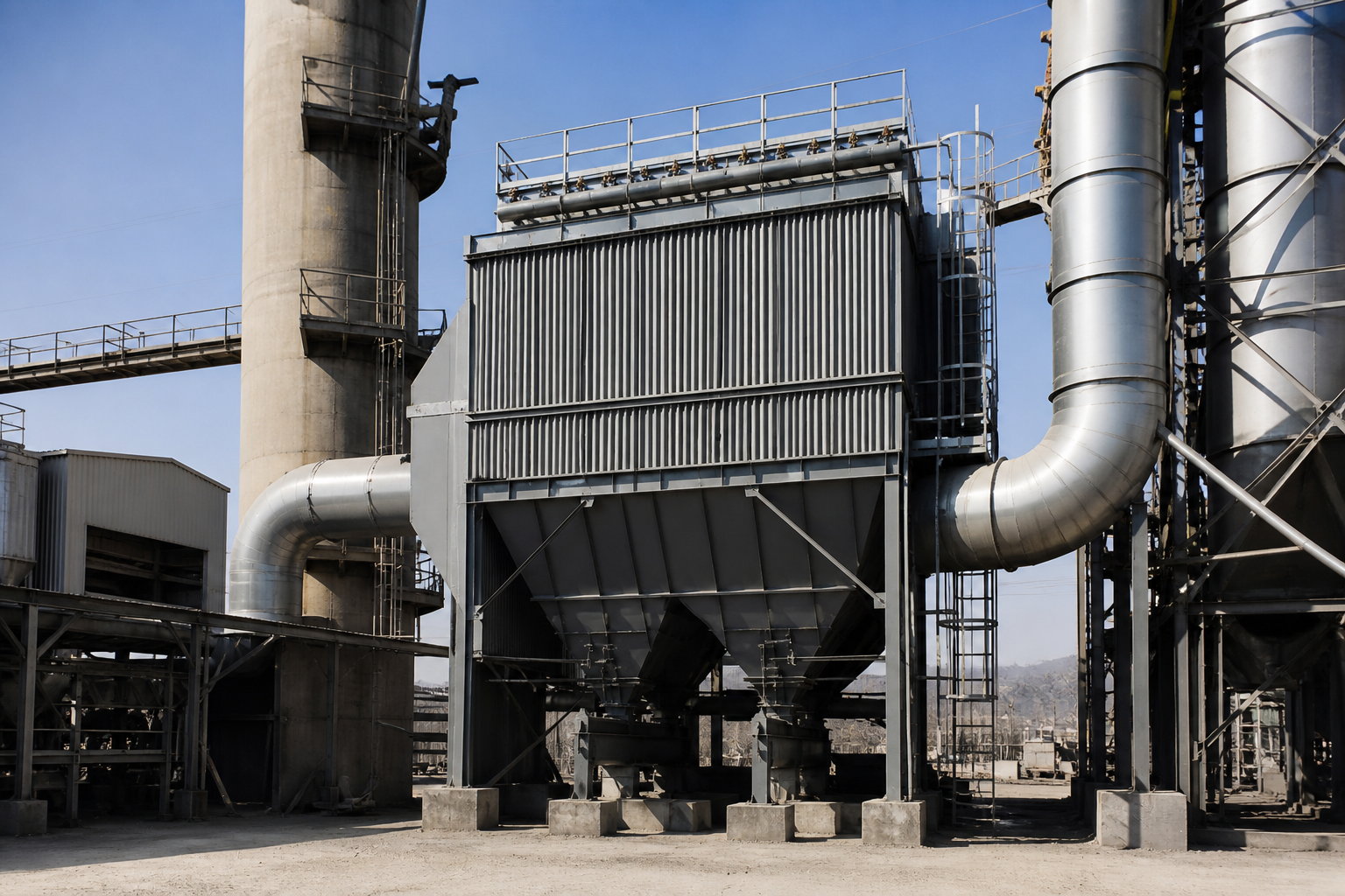 Industrial pulse-jet baghouse exterior