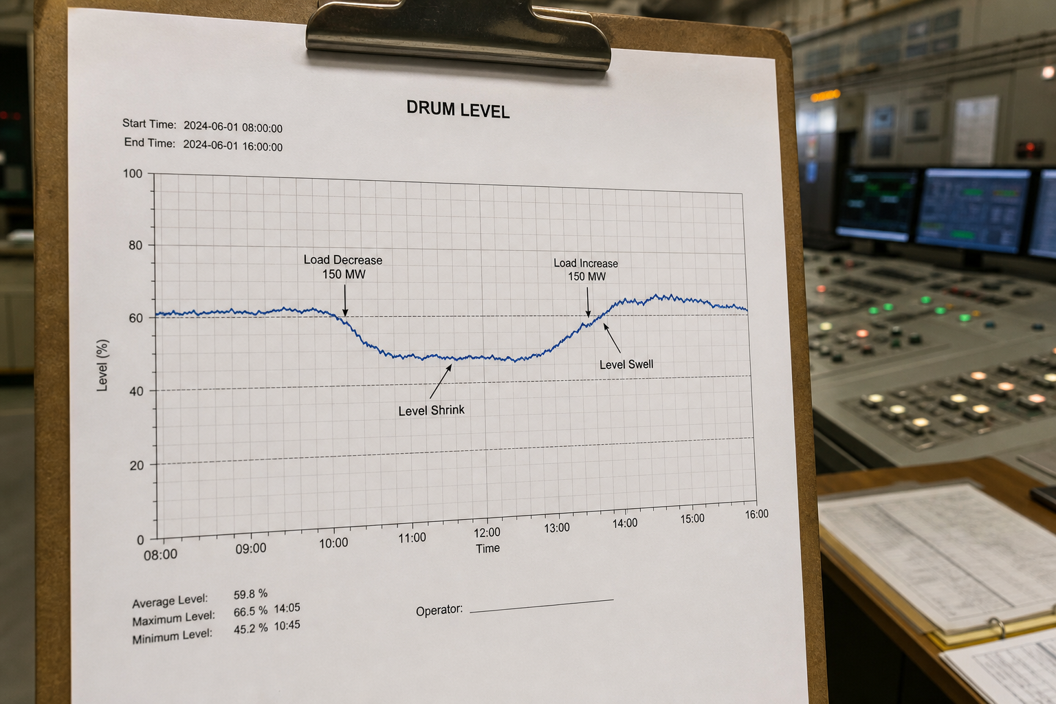 부하 변경 시 swell·shrink를 보이는 보일러 드럼 수위 차트