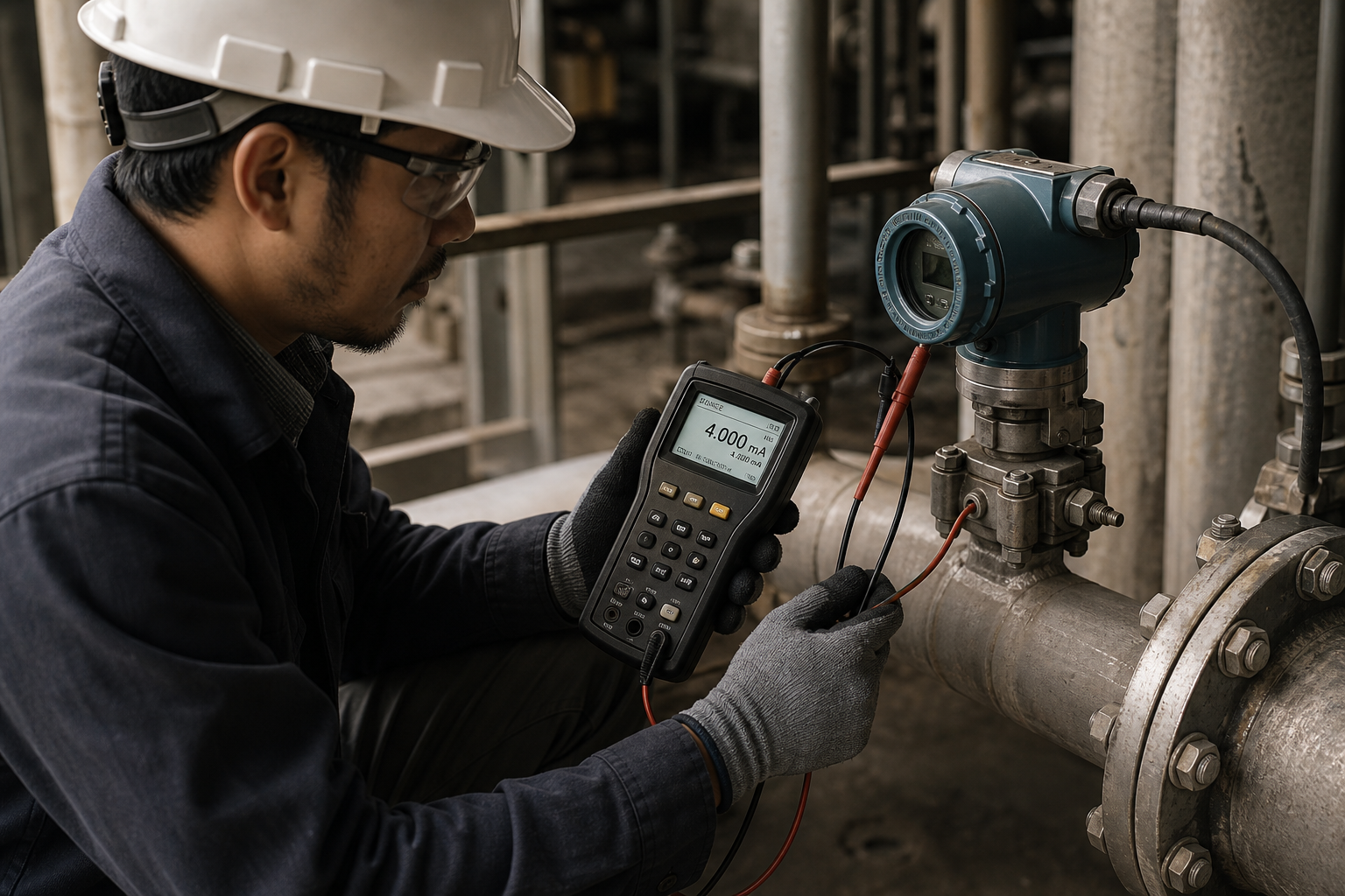 Proses transmitter’ı kalibre eden saha teknisyeni