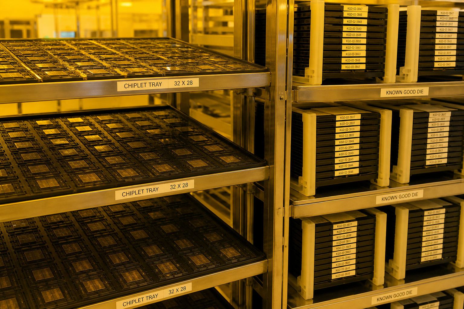 Chiplet trays and KGD inventory in packaging
