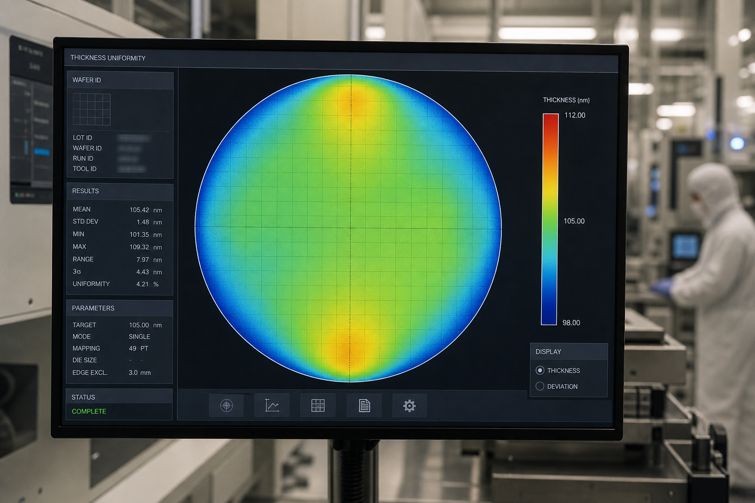 Track coater uniformity map with edge and center thickness zones