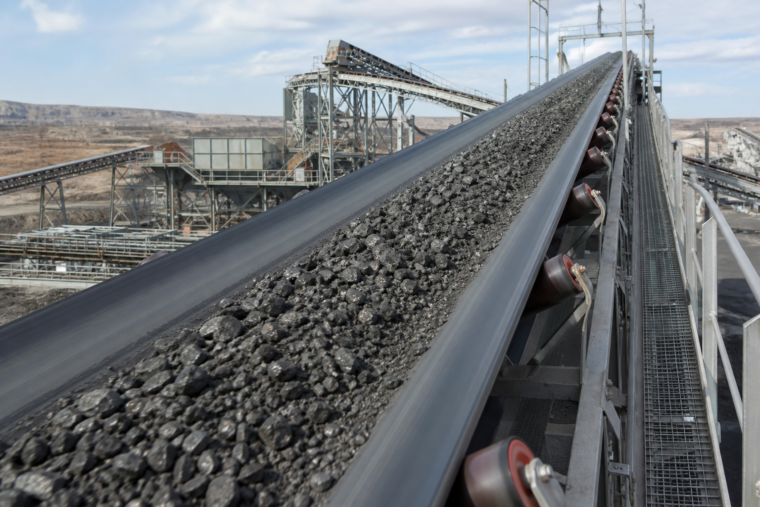 Long bulk conveyor in industrial service