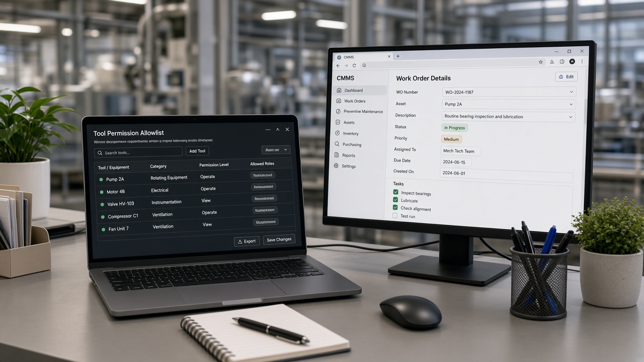 CMMS yanında tool allowlist yapılandırması olan masa