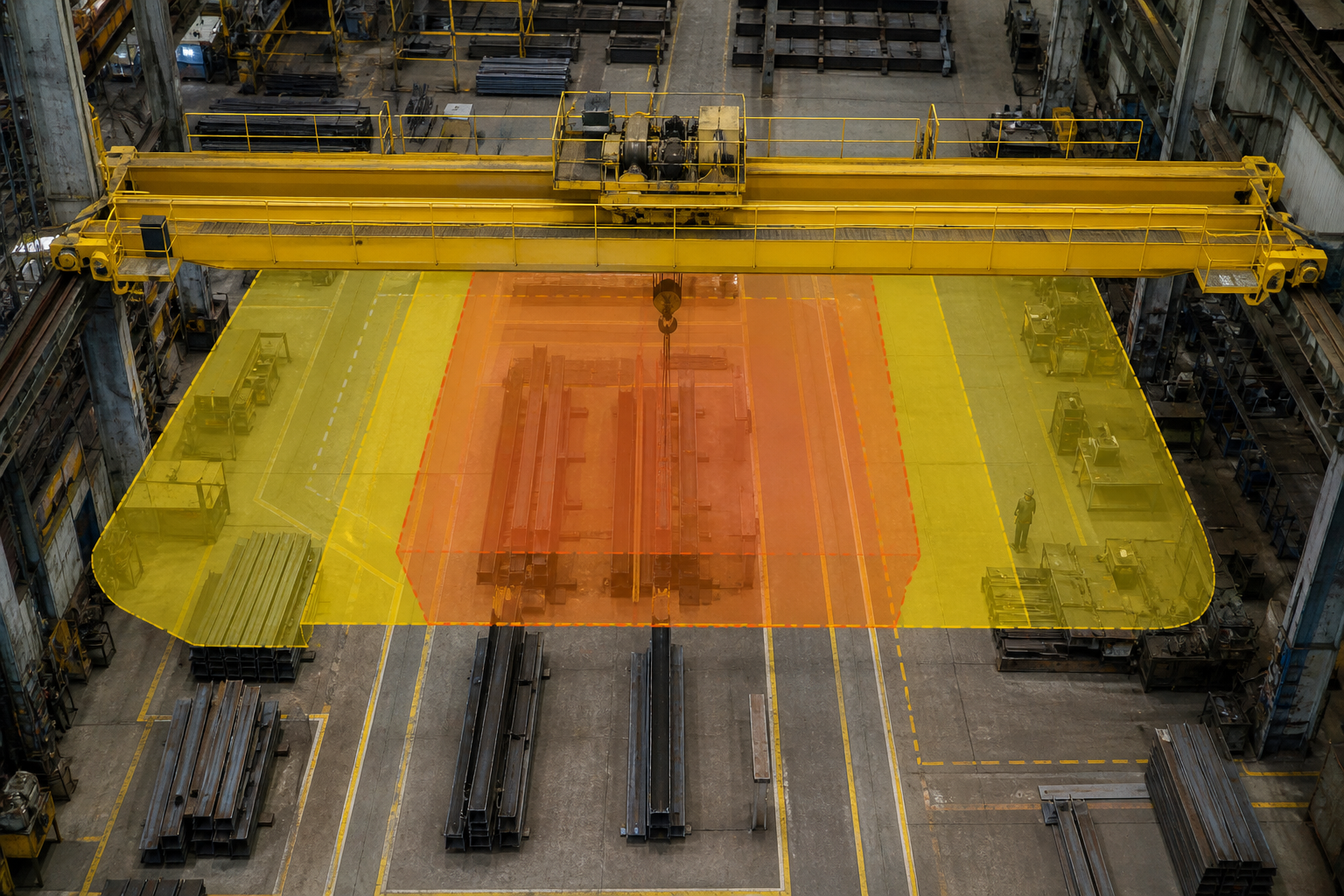 Gantry crane bay with zone markings
