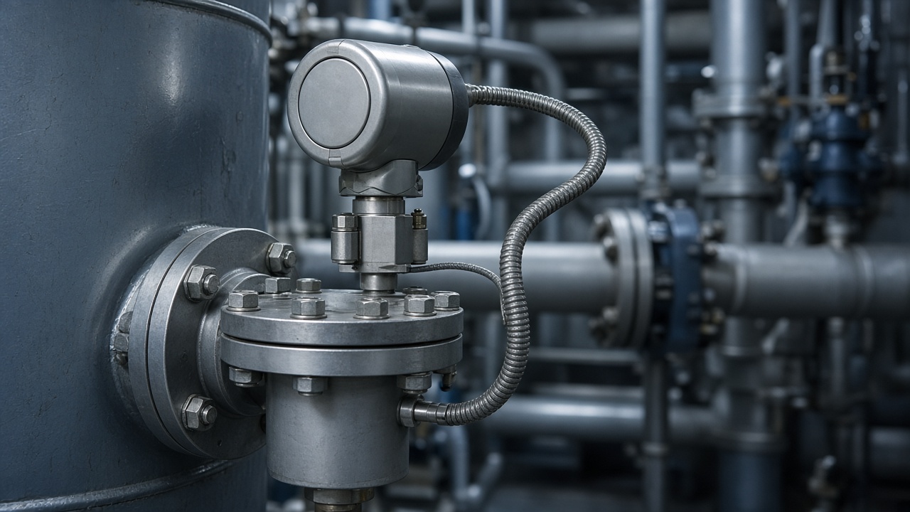 Pressure transmitter with remote diaphragm seal on a process flange