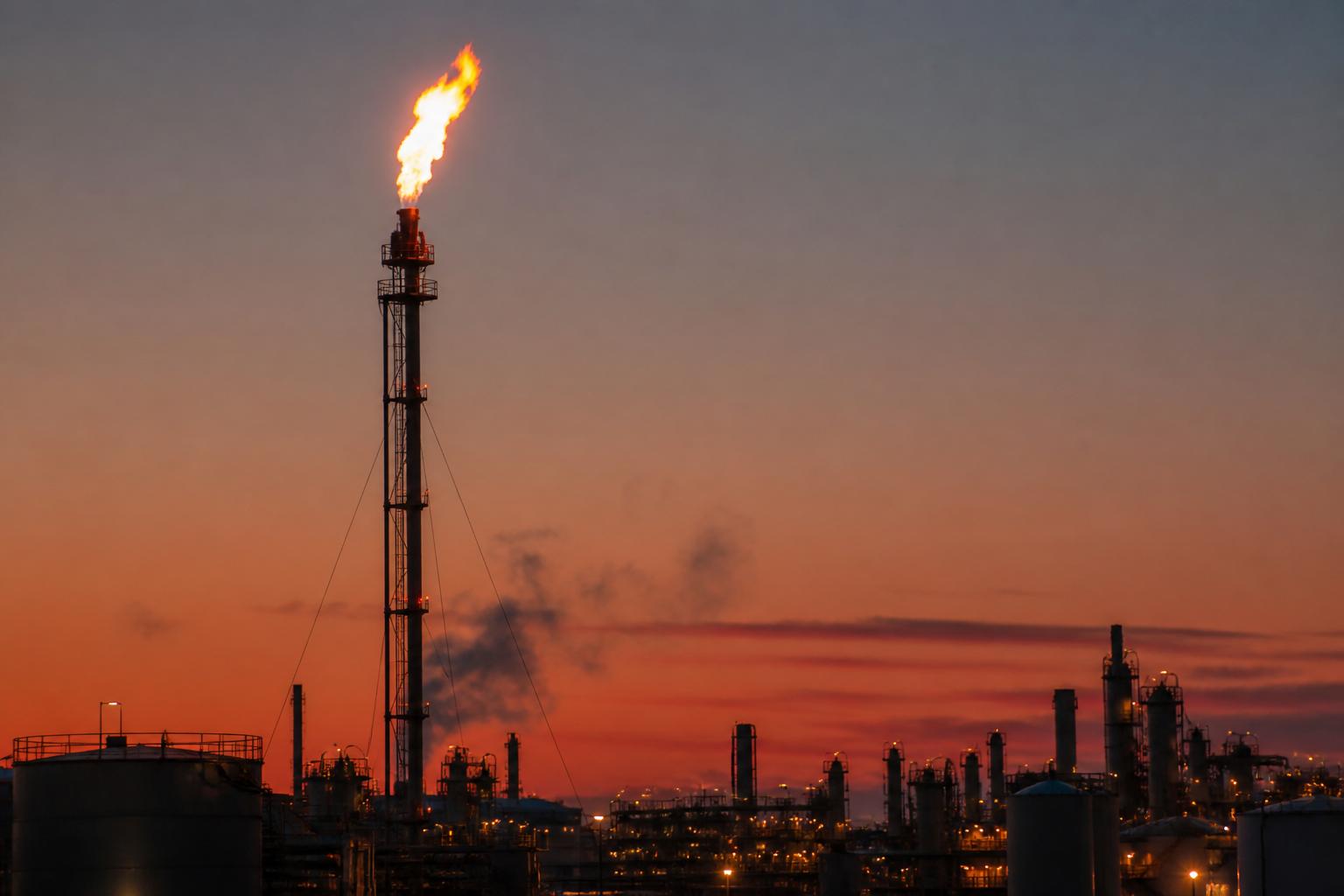Industrial flare stack in operation