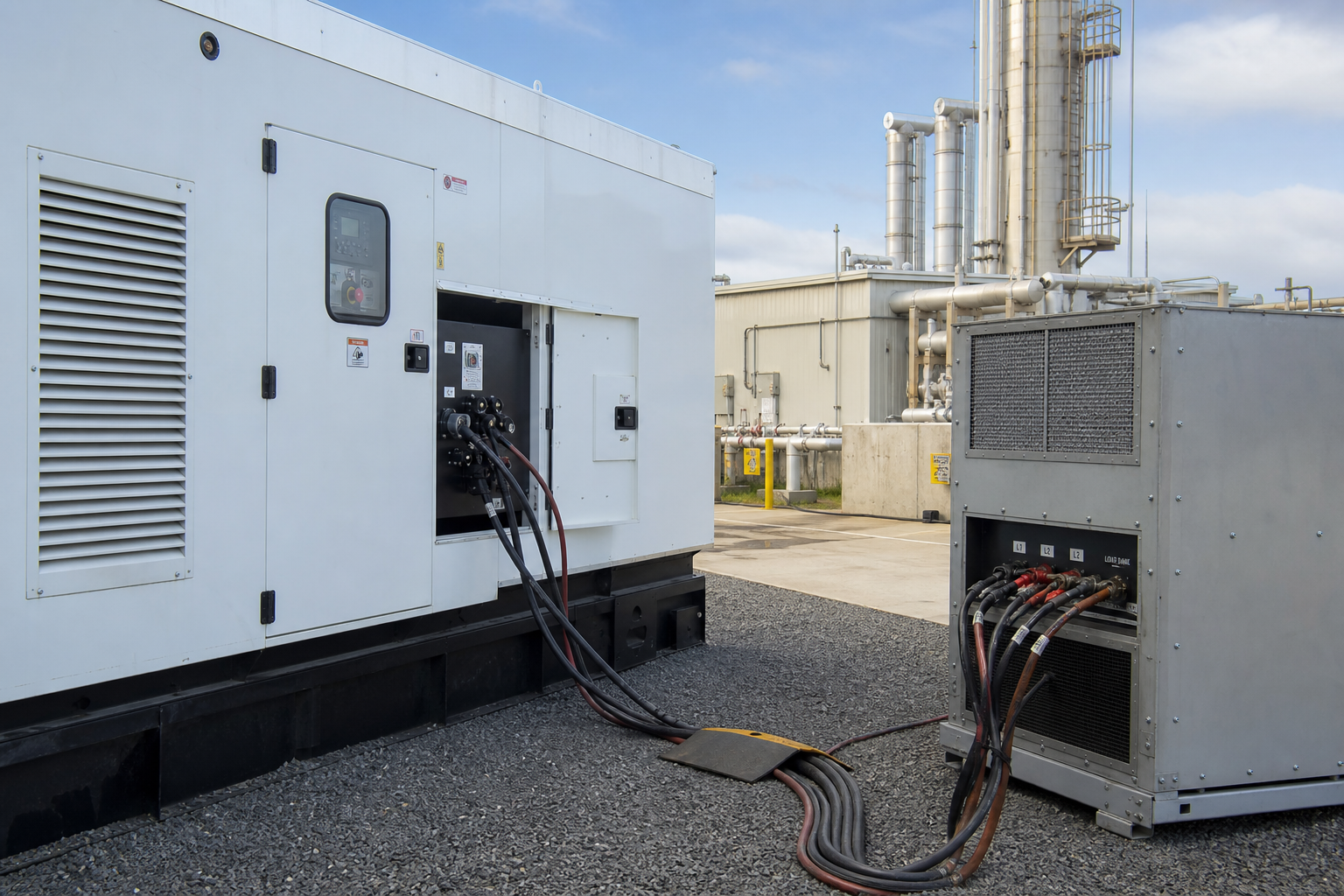 Genset connected to outdoor load bank