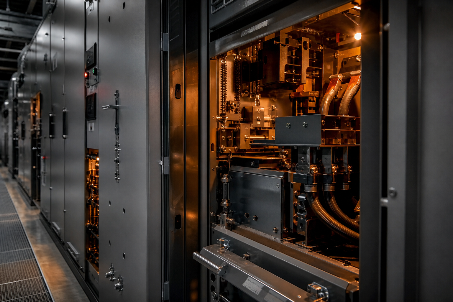 Medium-voltage switchgear bay in an industrial substation