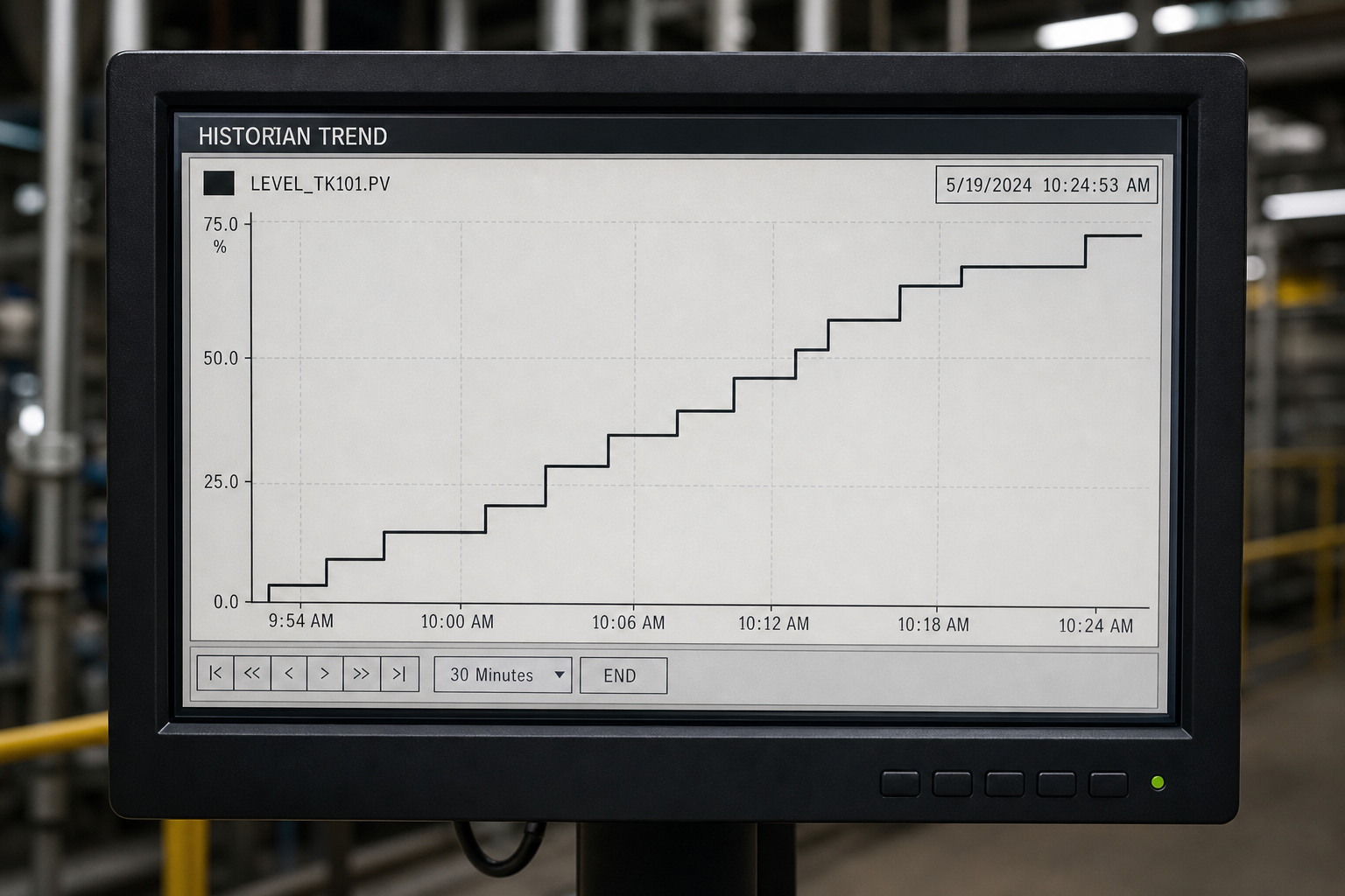 Historian trend with visible deadband stairsteps
