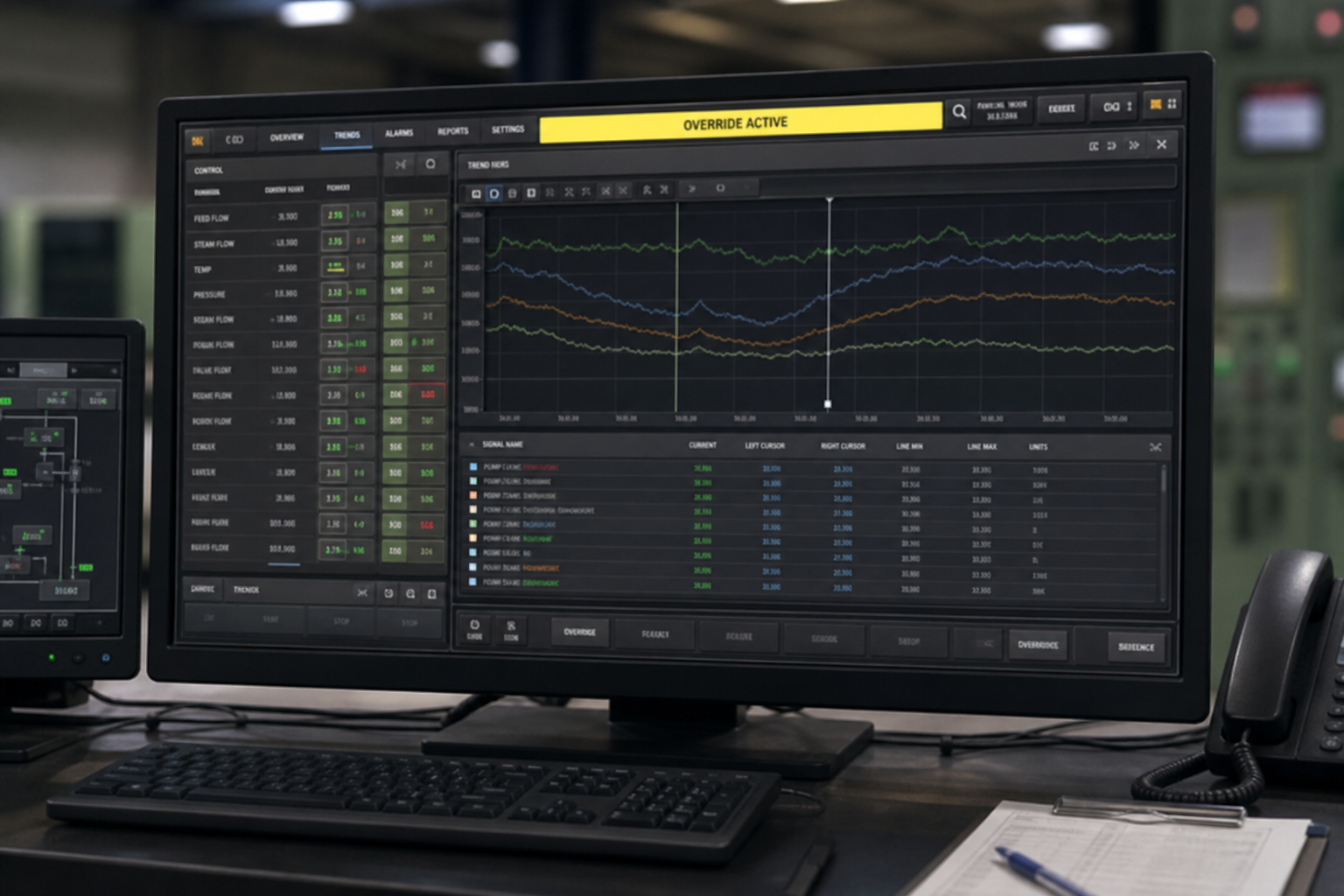 HMI showing an active override state