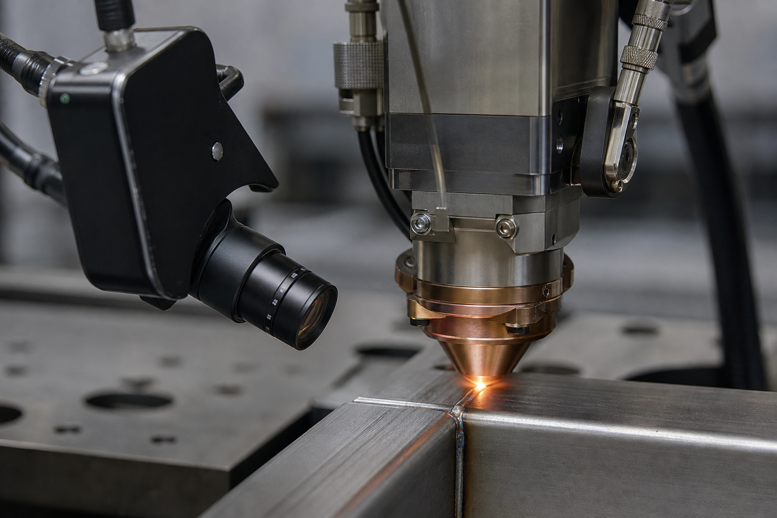 In-process laser weld monitoring camera at the seam