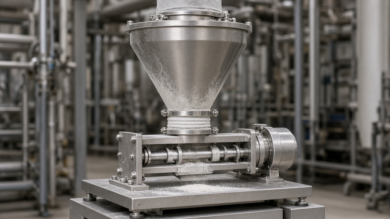 Loss-in-weight hopper and powder feed path on a process mezzanine