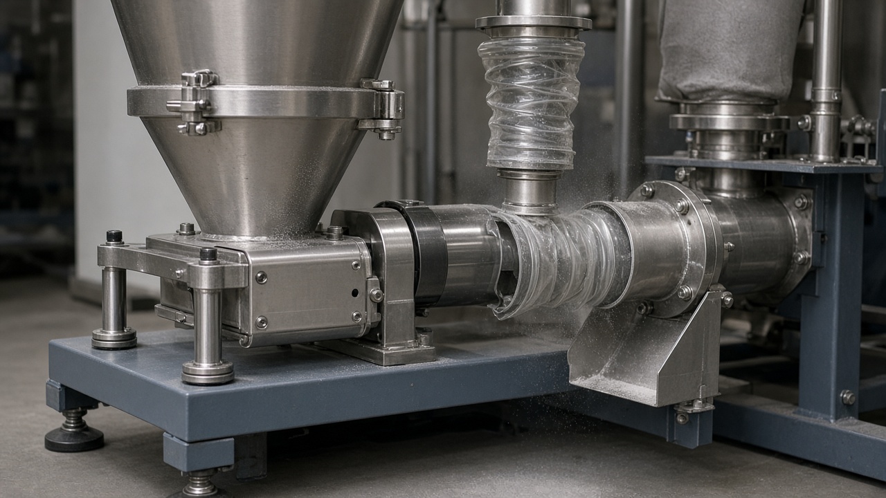 Twin-screw LIW discharge into a process inlet with load cell under the hopper