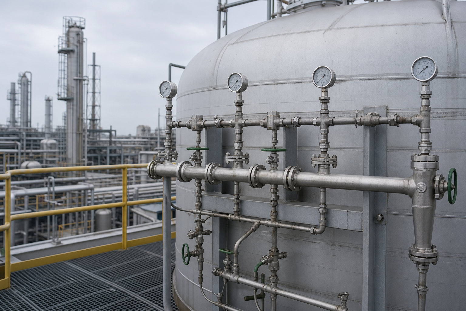 Process tank with nitrogen blanketing manifold and gauges