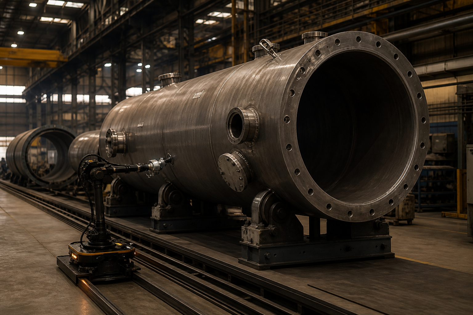 Pressure vessel with robotic inspection access in a fab bay