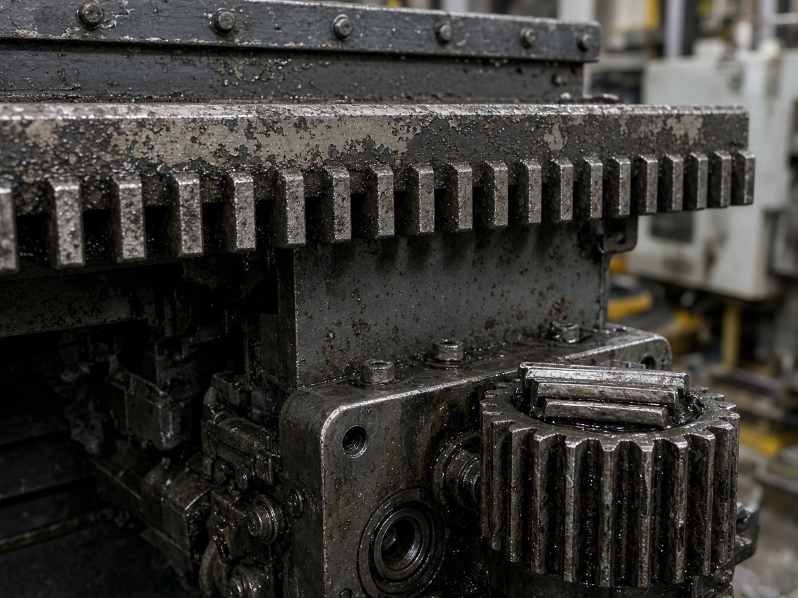 Bakım tezgâhında aşınmış rack ve pinion dişleri