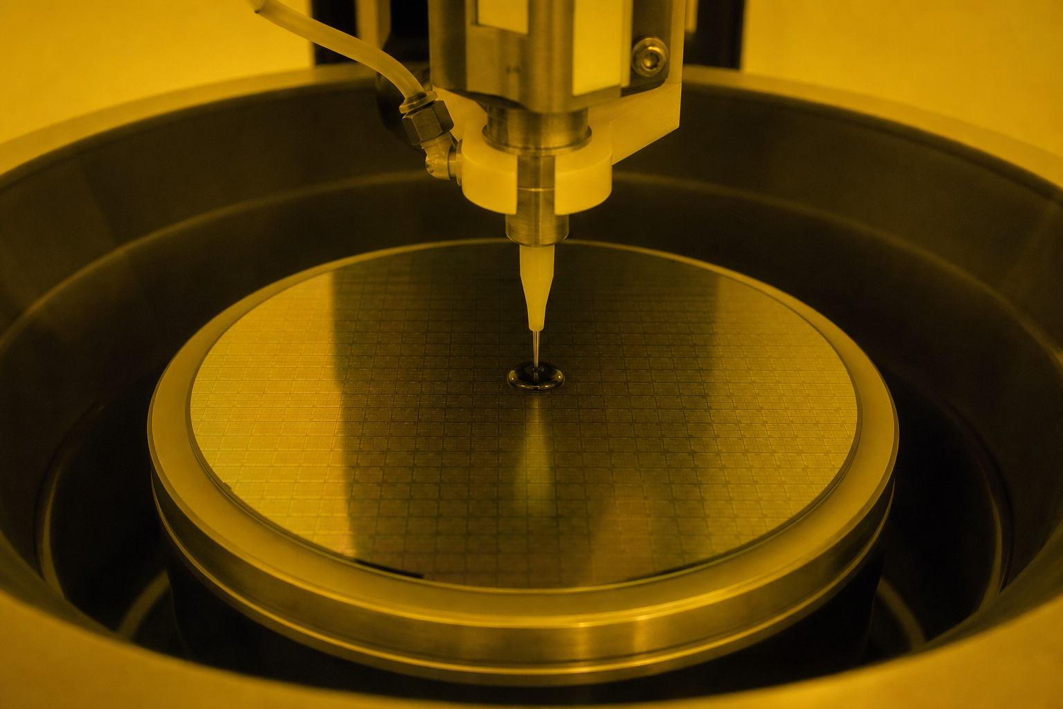 Photoresist dispense nozzle and pump head on a track coater