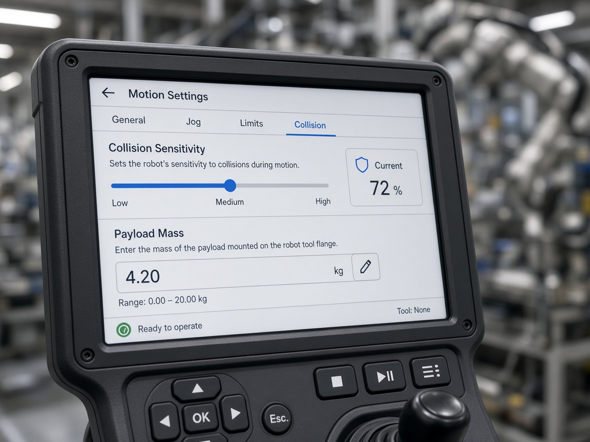 Pendant showing collision sensitivity and payload settings