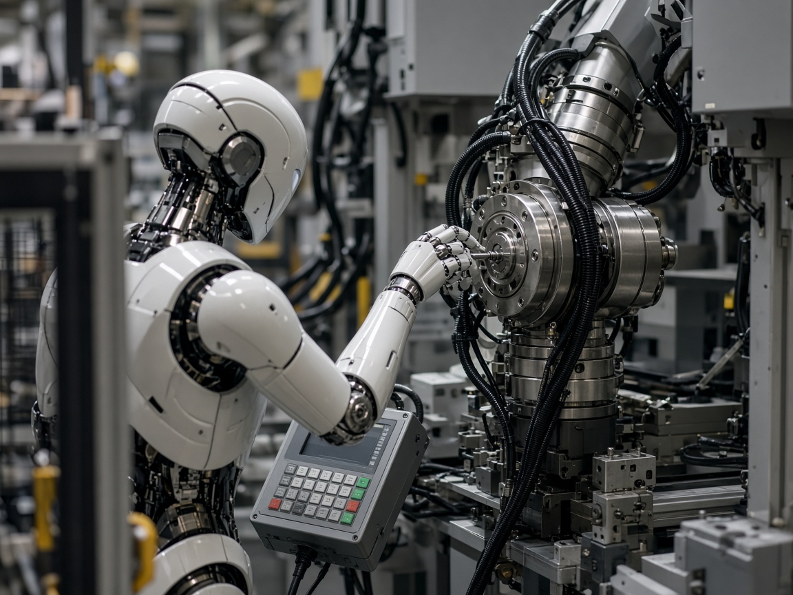 Teknisyen robot bileğinde mastering fikstürleri ayarlarken