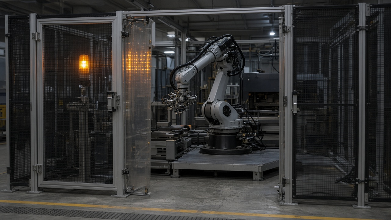 Koruyucular kapalı, koruyucu stop sonrası tutulan robot hücresi