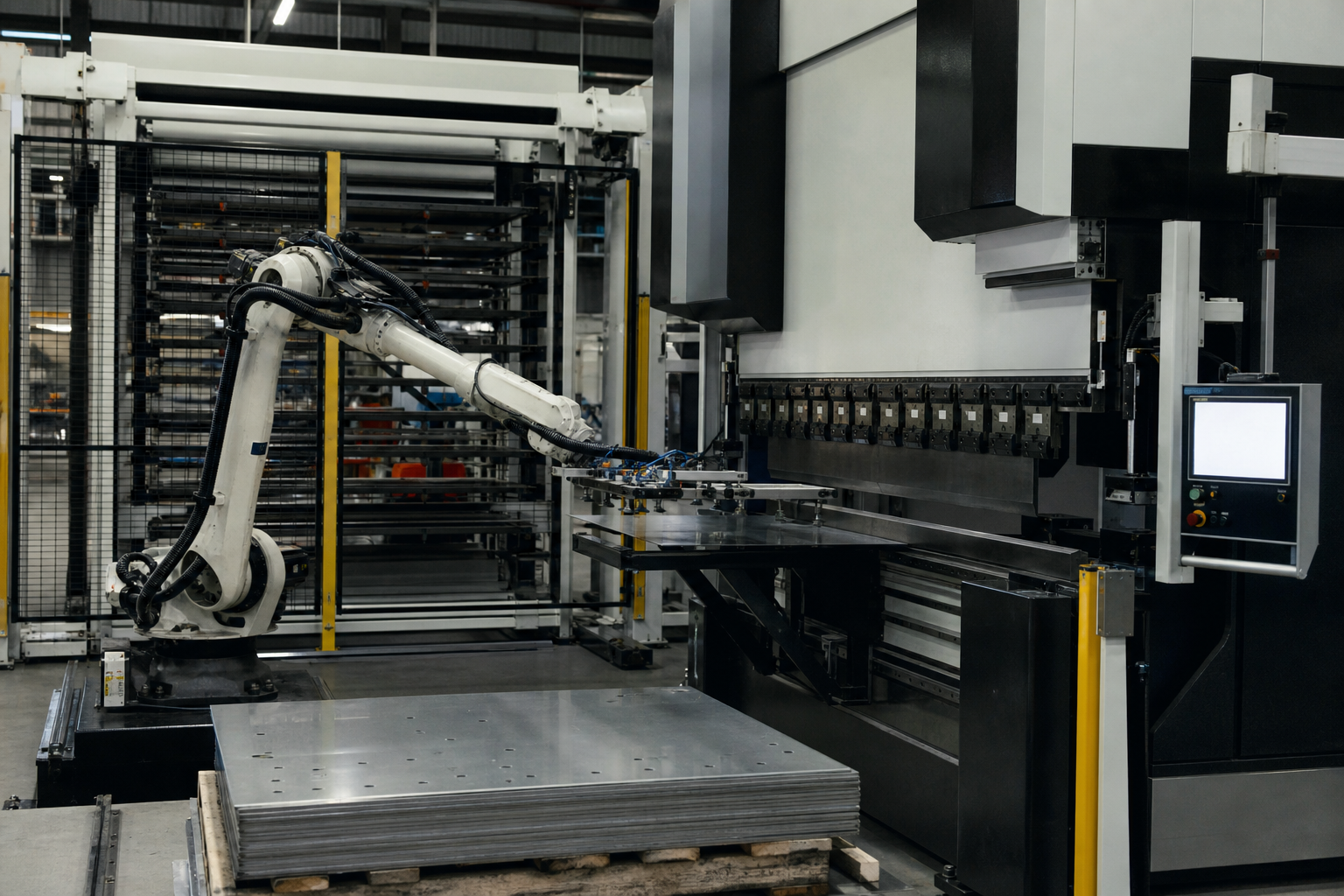 Robot tending a CNC press brake