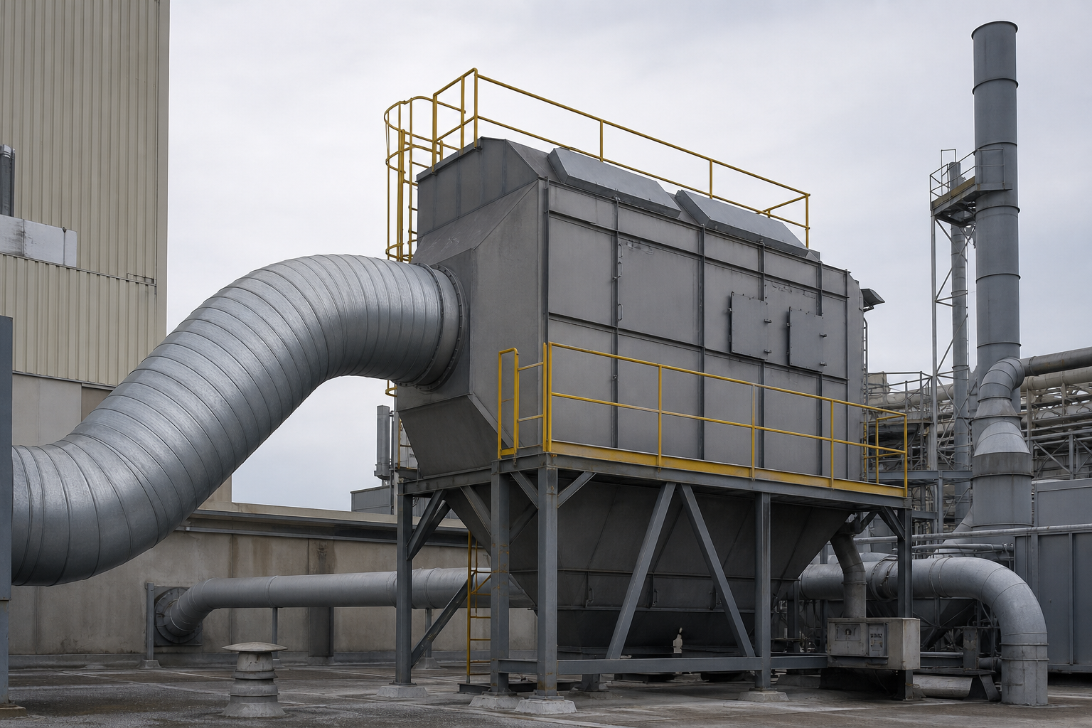 Paint-shop exhaust duct feeding an abatement train