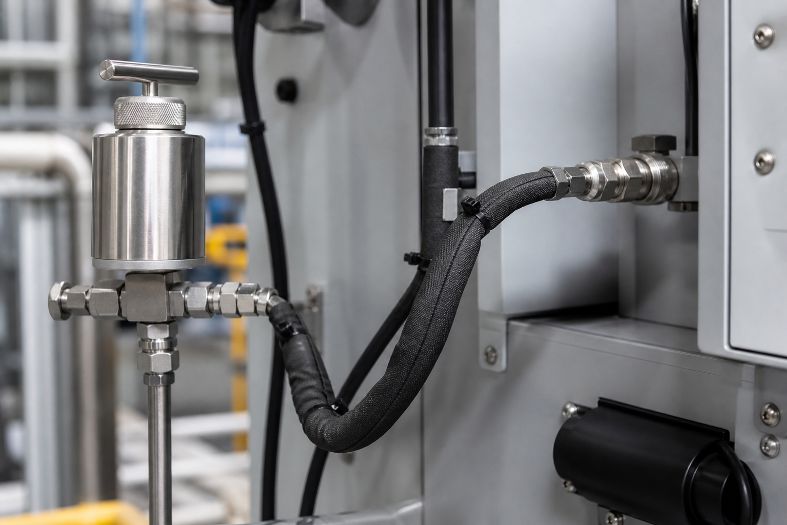 Sample probe filter and heated line feeding an analyzer