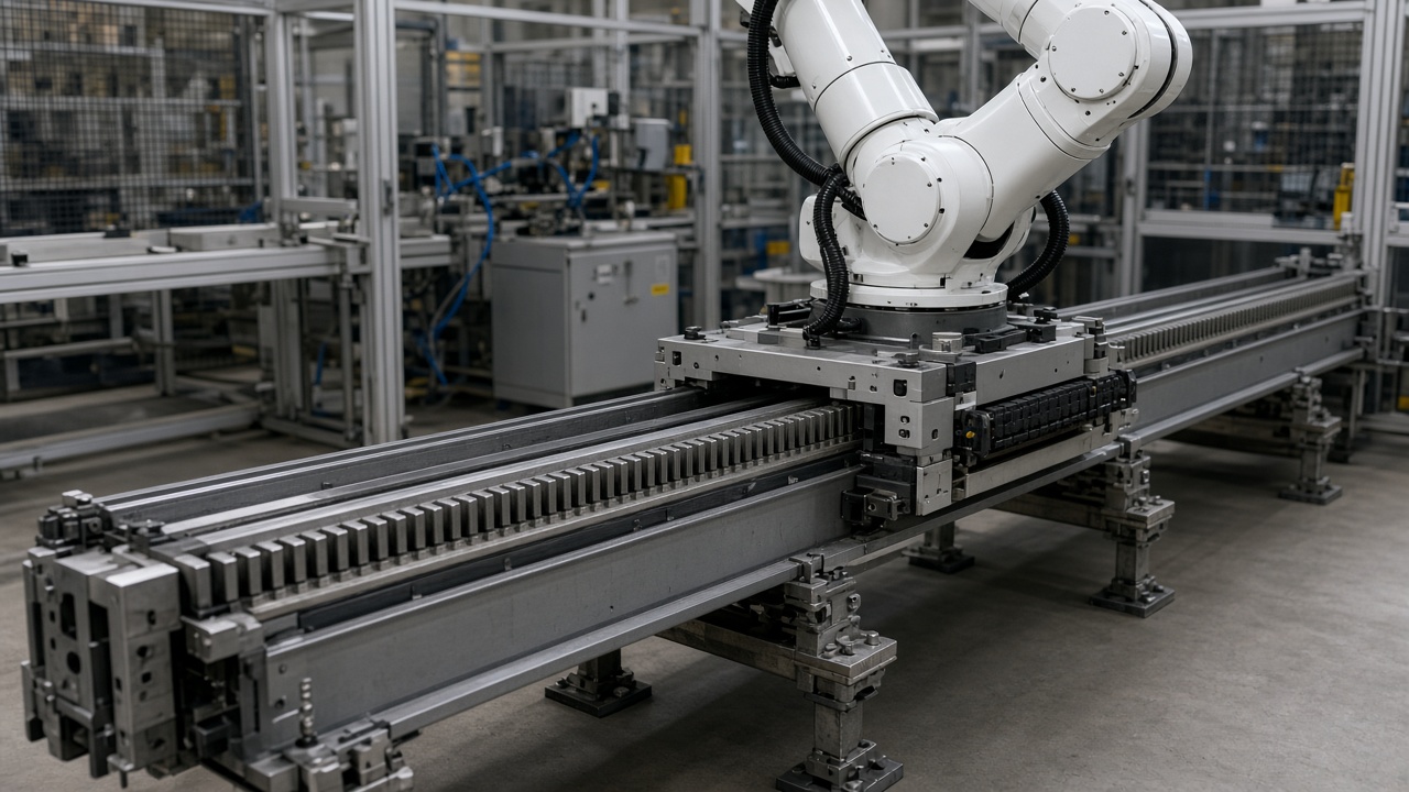Rack-and-pinion sürücülü robot yedinci eksen rayı