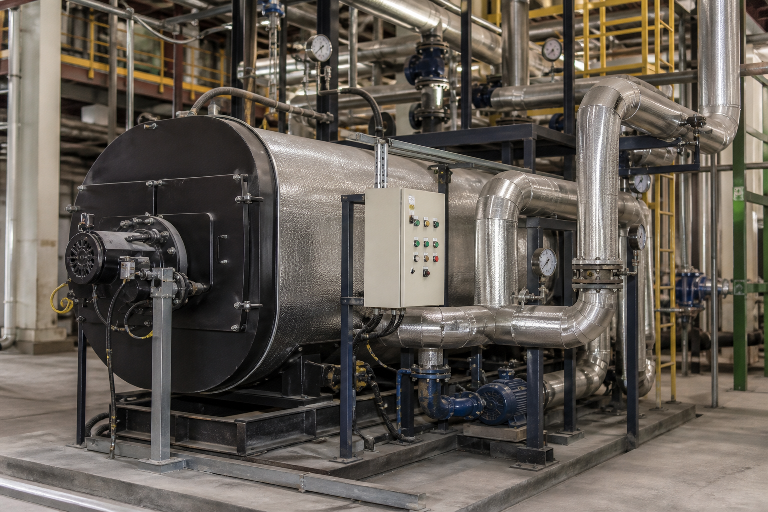 Thermal oil heater skid in an industrial plant