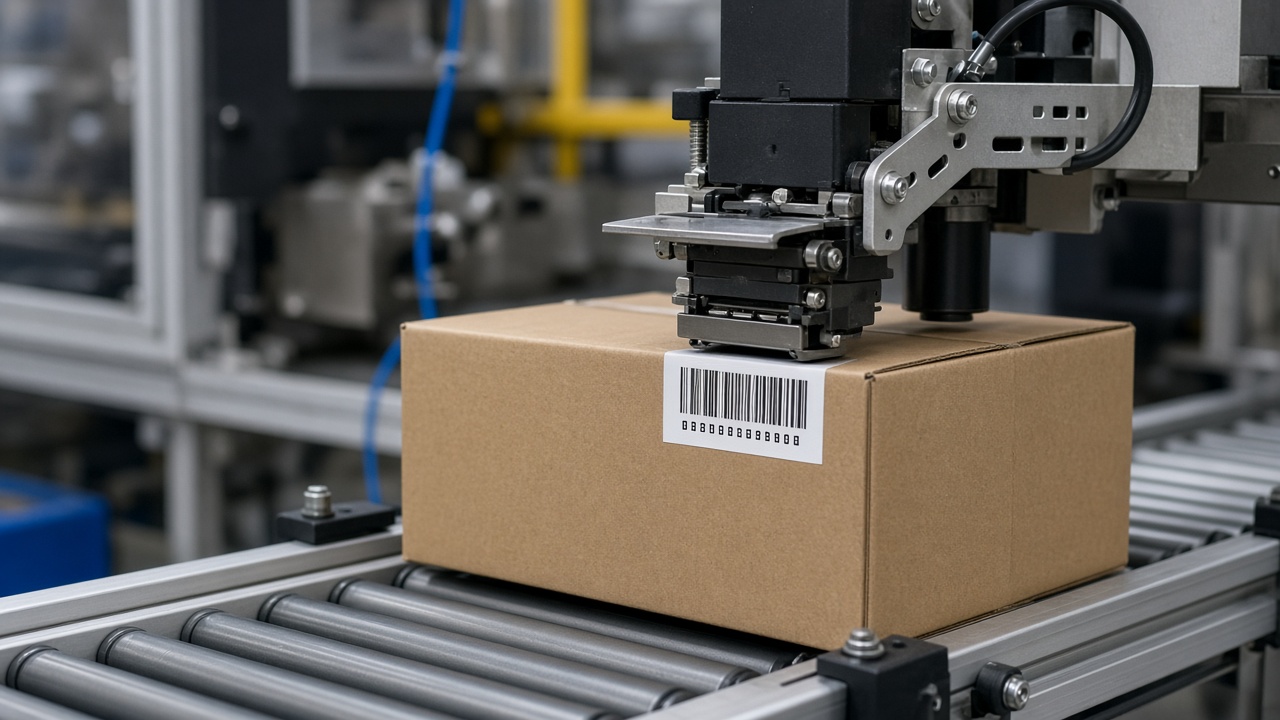 Paketleme konveyöründe lot etiketi basan termal transfer yazıcı