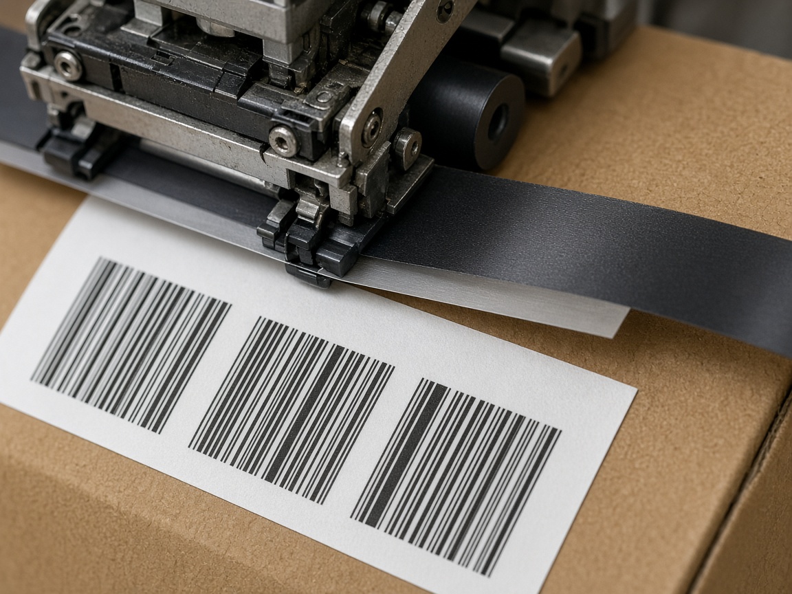 Thermal-transfer printhead and ribbon path at the label web