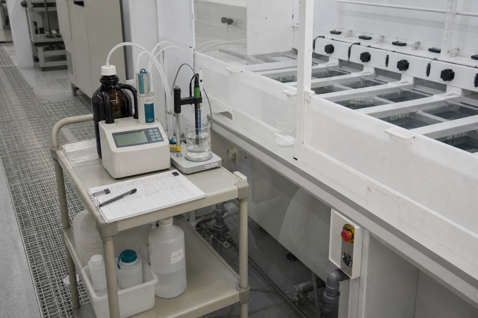 Dated log sheet 옆 wet bench·titration cart